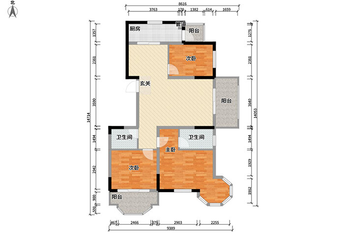 鲁商蓝岸新城127m2三室一厅户型平面布局图.jpg