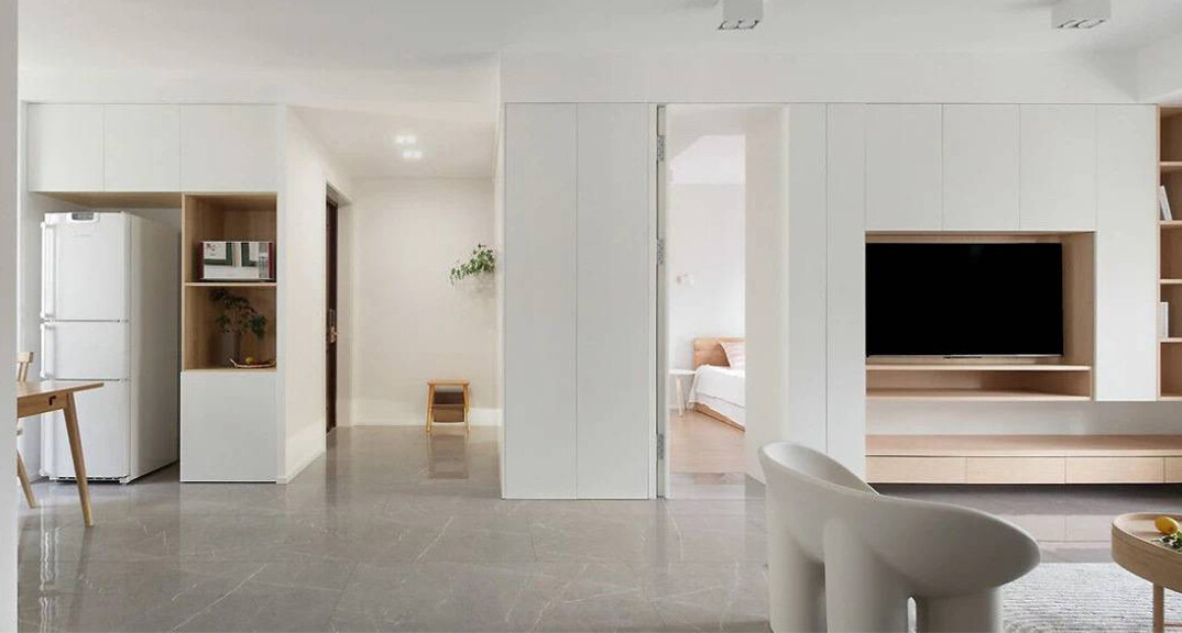 人才公寓108㎡三室两厅客厅北欧风格装修案例效果图