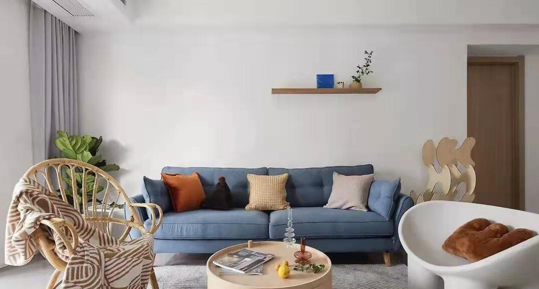 人才公寓108㎡三室两厅客厅沙发北欧风格装修案例效果图