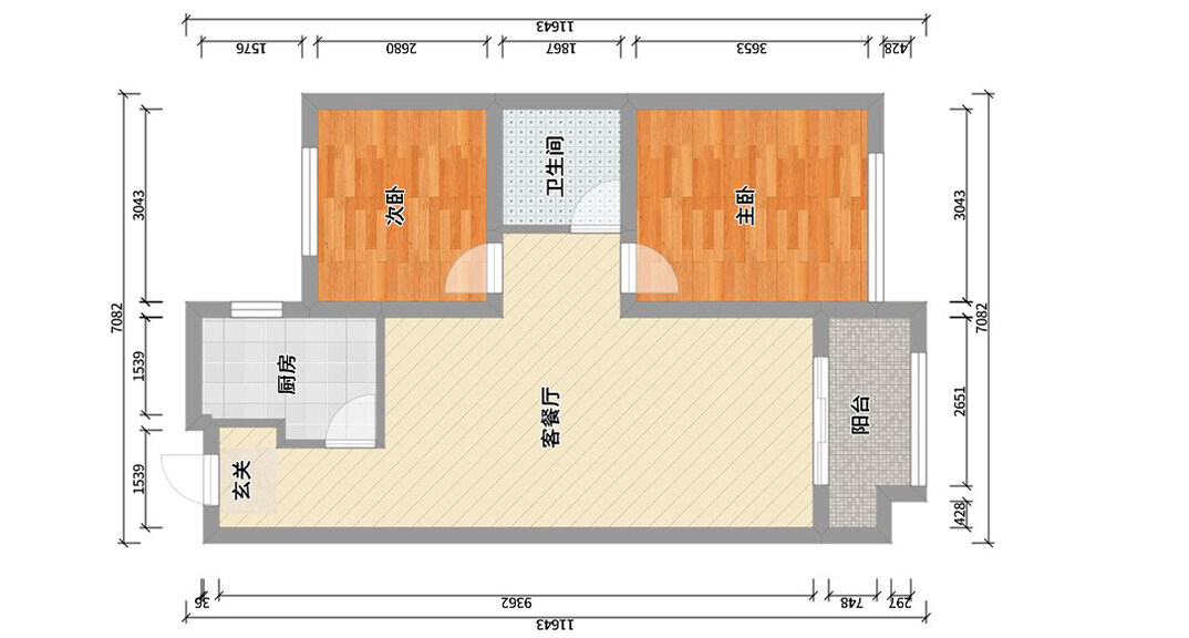 御景新苑89㎡两室一厅户型平面布局图.jpg
